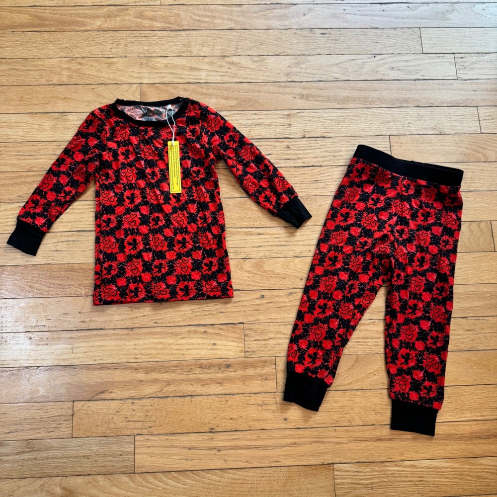 Sleepy Peanuts Bamboo Pajamas 2T Red Black Cupid Hearts Valentine PJ Set NEW